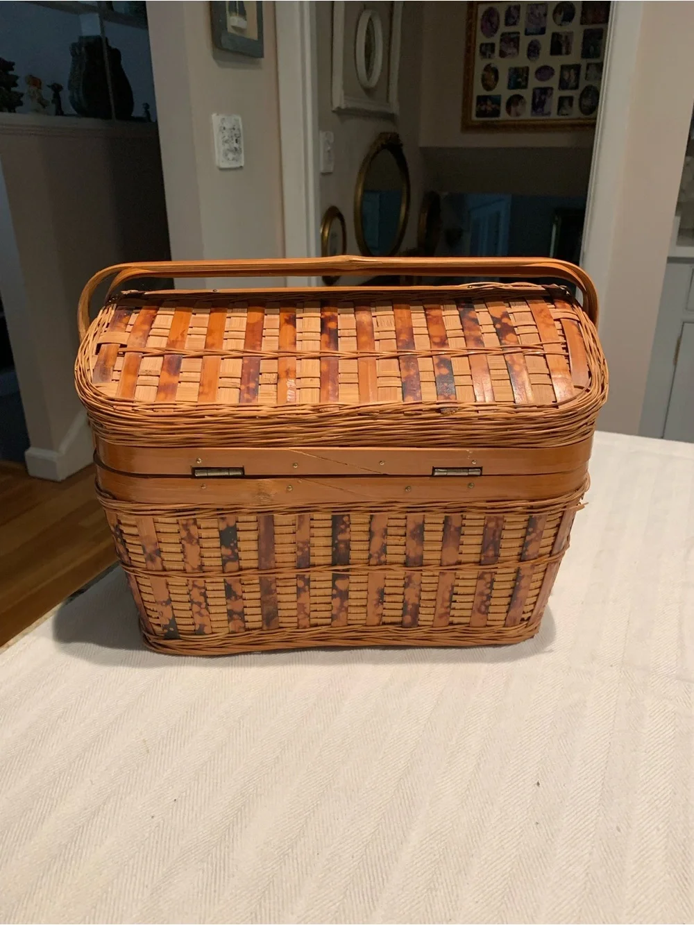 Vintage Woven Picnic or Sewing Basket